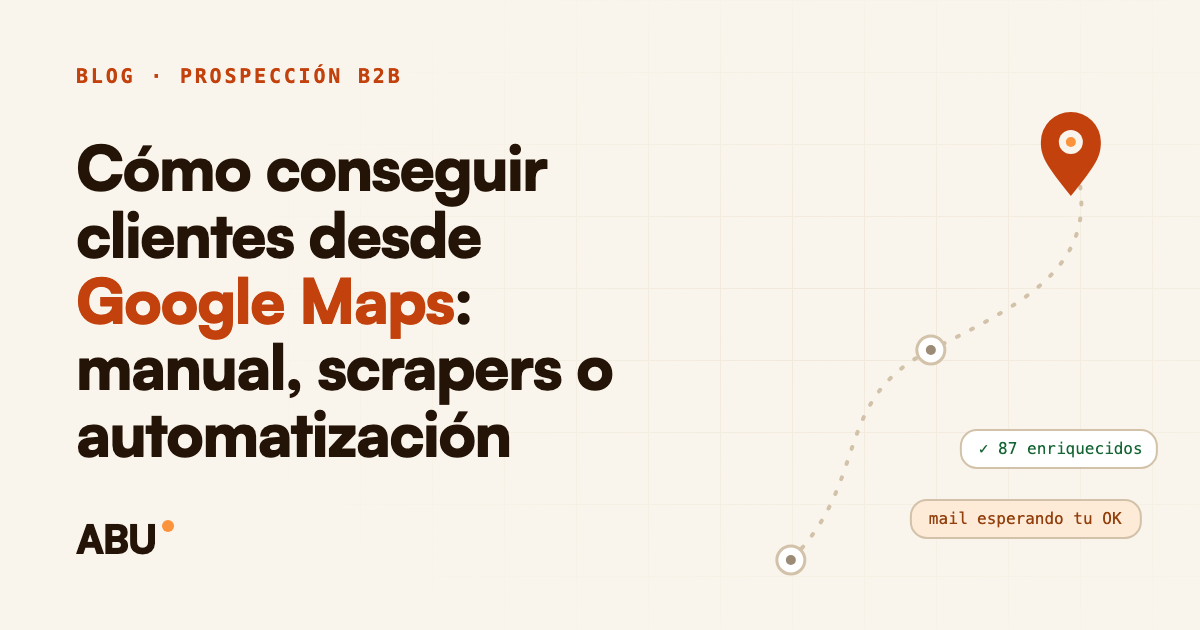 Ilustración de un recorrido en un mapa con pines que termina en un prospecto enriquecido con un mail esperando aprobación en ABU